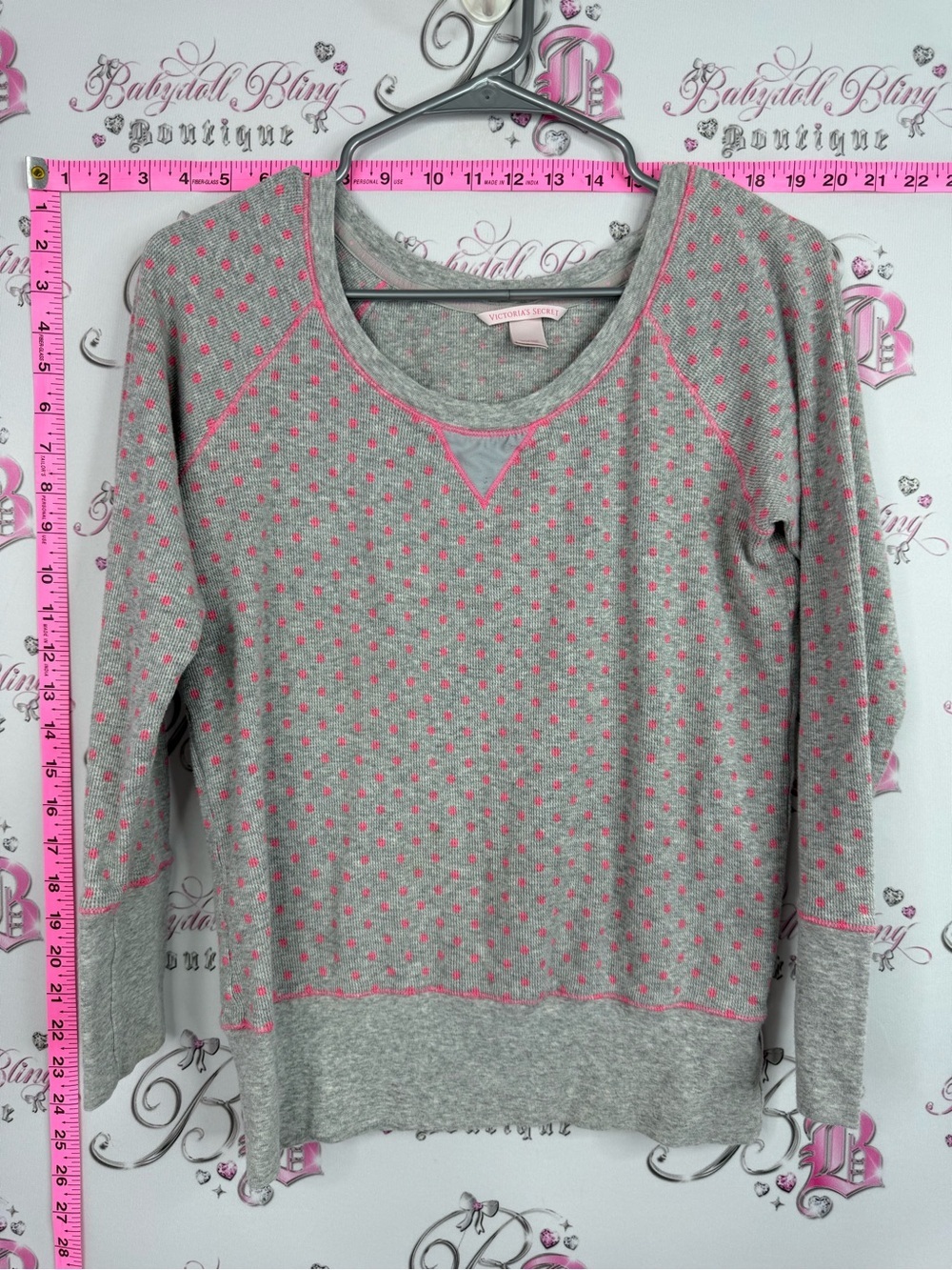 Victoria's Secret waffle knit rare y2k Grey Sweatshirt with Pink Dot Accents